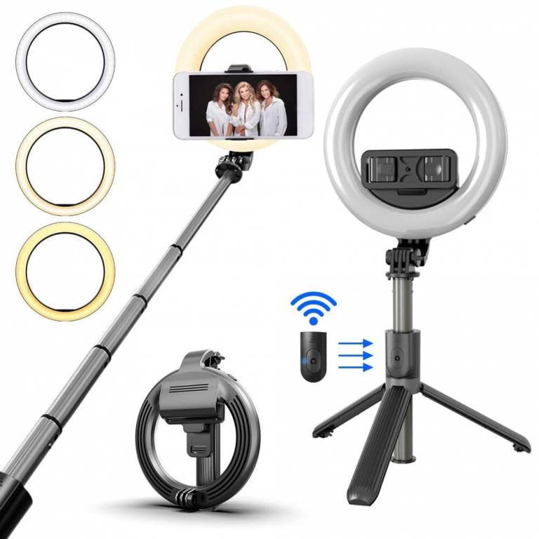 ARO DE LUZ SELFIE STICK BLUETOOTH TRPODE L07 CON LUZ DE ANILLO LED DE 5 PULGADAS